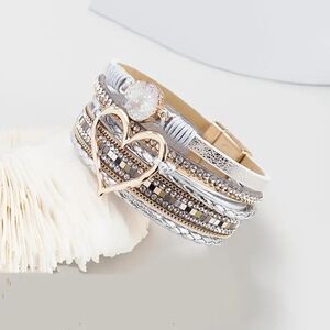 Silver Bohemian Heart Rhinestone Magnetic Buckle Bracelet